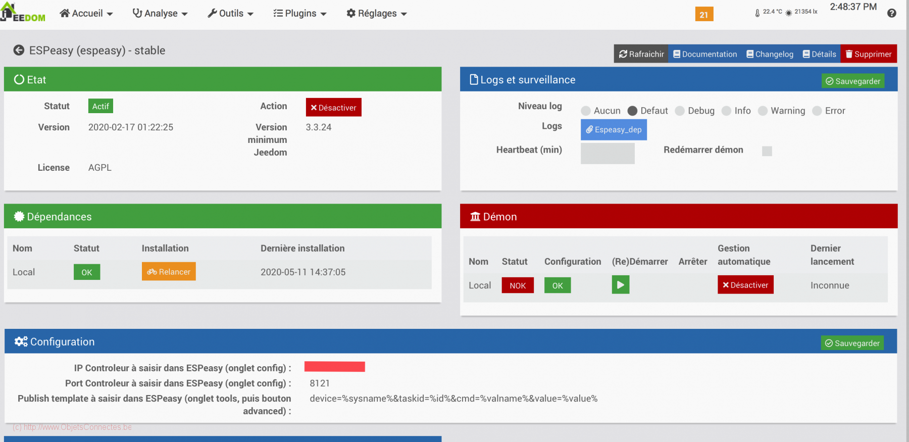 Plugin EspEasy Configuration dans Jeedom